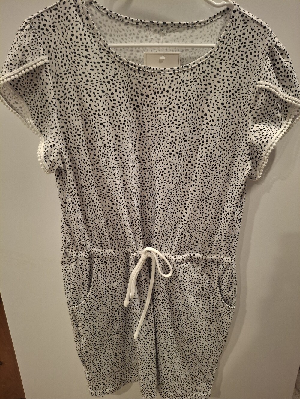 Women's White Dot Drawstring Casual Dress